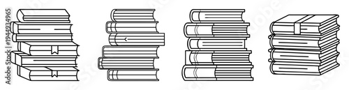 Illustration of multiple stacks of monochrome books arranged next to each other