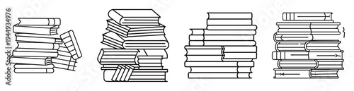 Four stacks of books outline, simple drawing of literature concept