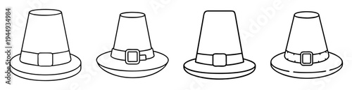 Illustration of Four Pilgrim Hats in a Row in a Simple Outline