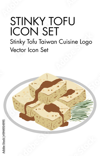 Stinky Tofu Icon Set Delicious Taiwan Cuisine Logo Vector Art Collection