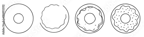 Four Stages of Donut Creation, From Basic Shape to Sprinkled Delight