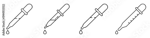 Four dropper icons in a row with liquid drops falling down