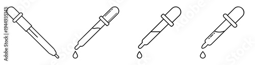Four pipettes with different liquid levels and single drop in black line