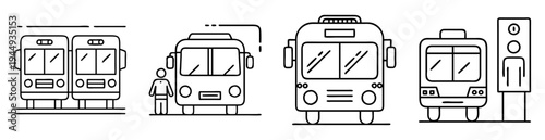 Minimalist line art illustration showing diverse types of public transport buses