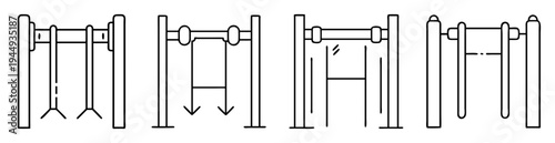 Diverse set of line drawings featuring abstract mechanical or structural systems