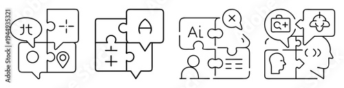 The intersection of language, science, AI, and human thoughts in puzzle pieces