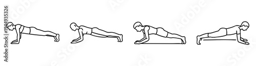 Cartoon illustration depicting the various stages of performing pushup exercise