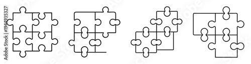 Multiple incomplete puzzle designs on a white background create an illusion