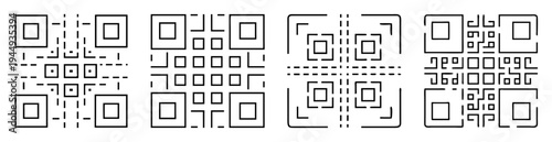 Four Abstract Geometric Patterns with Squares, Lines, and a Matrix Feel