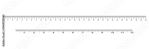 Ruler scale with markings and numbers. Size indicators measuring tool. Ruler scale with centimeters and millimeters units. Vector