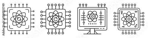 Various types of processors and science illustrated in a simple graphic outline