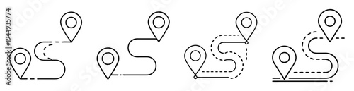 Route planning icons showing various path types between location pins