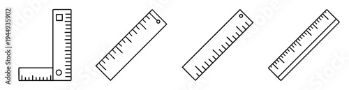 Collection of Black and White Measuring Tools and a Right Angle Tool