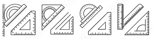 Detailed Line Art Illustration of Measuring Tools and Geometrical Shapes