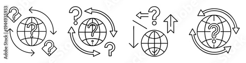 Global uncertainty and challenge icons depicting different scenarios and information flow