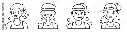 line art illustration of four sweaty athletes in various states of emotion