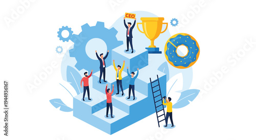 Set of business success icons vector, teamwork and achievement illustration