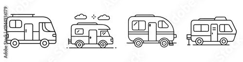 Outlined collection of recreational vehicles suitable for mobile living and adventures