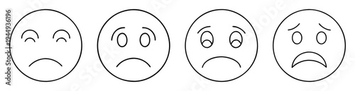 Progression of sadness illustrated using emoticons faces and simple line drawings