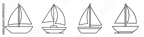 Four simple black and white sailboat line drawings on a white background