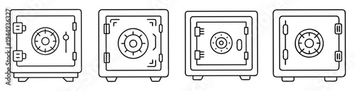 Collection of four different stylized bank safety deposit box outlines black and white