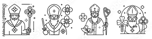 Vector illustration of St Patricks Day, black and white outline drawing