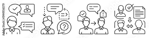 diverse set of communication and approval icons representing various interactions
