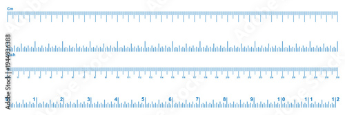 Measuring chart, ruler scale set. Length measurement distance, height, math. Sewing tool with four and eight inch template