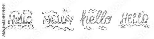 Illustrative collection of 'Hello' greetings, evocative of a sunsoaked vacation escape