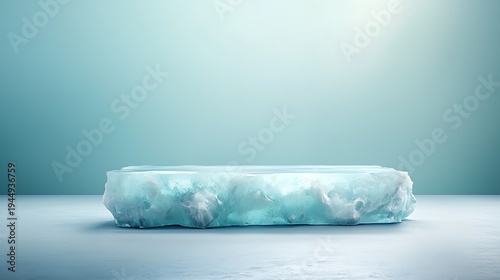 Ice Block on Smooth Surface with Soft Light and Minimalistic Background