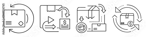 Icons depicting returns, payments, and delivery processing and logistics of goods