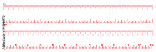 Measuring scale, marking for ruler, thermometer scale, marks for tape measure. Vector illustration