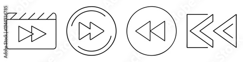 Simple black and white line art of media playback control icons