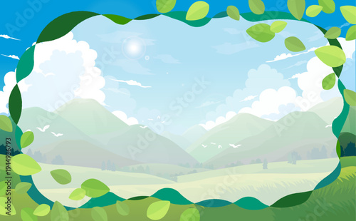 新緑の風景とポップな葉っぱフレーム6_横