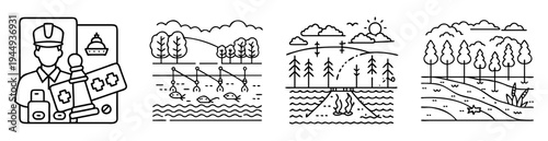 illustrated scenes of environment impacts by different industries on nature and wildlife