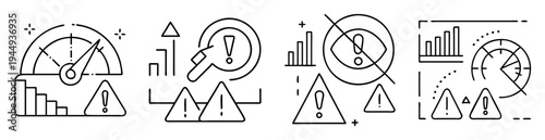 Collection of performance dashboard icons highlighting errors and warnings with attention