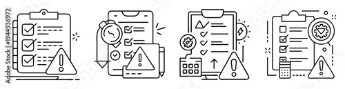 checklist review error, warning concept illustration, risk assessment and management