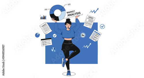 Vector illustration of a business analyst with data visualization elements