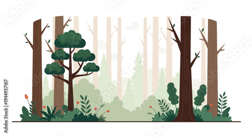 Trees and plants in forest ecosystem.