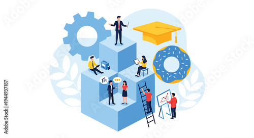 Set of business people working on cubes vector