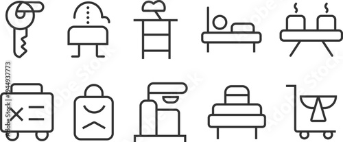 Modern and unique Hotel management system line icon pack.