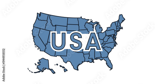 A map illustration of the United States of America with USA text overlay