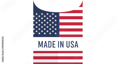 American flag graphic illustrates Made in USA label with patriotic stripes and stars