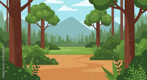 Trees on a dirt forest road.