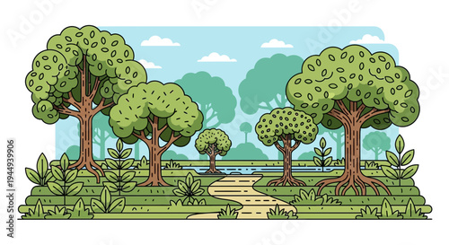 Trees with green foliage landscape feature.