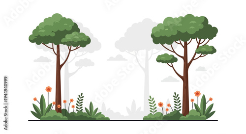 Two Trees with Green Leaves Standing.