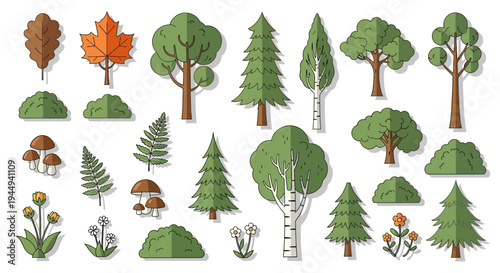Various cartoon trees and plants.