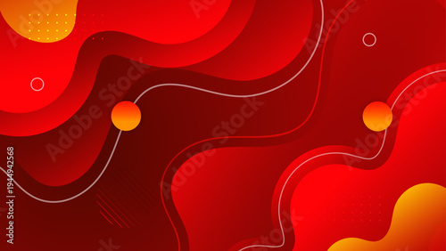 Intense red and dark maroon liquid waves with golden circles for energetic and bold branding