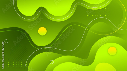 Vibrant green liquid backdrop with dots and circles for healthy lifestyle and eco branding