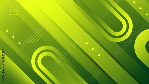 Vibrant lime green digital composition featuring diagonal stripes and rounded geometric fluid elements with subtle gradients
